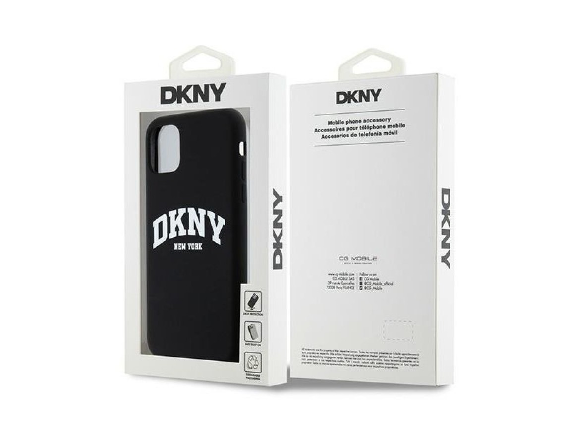 DKNY Liquid Silicone White Printed Logo MagSafe Case for iPhone 11/Xr - Black