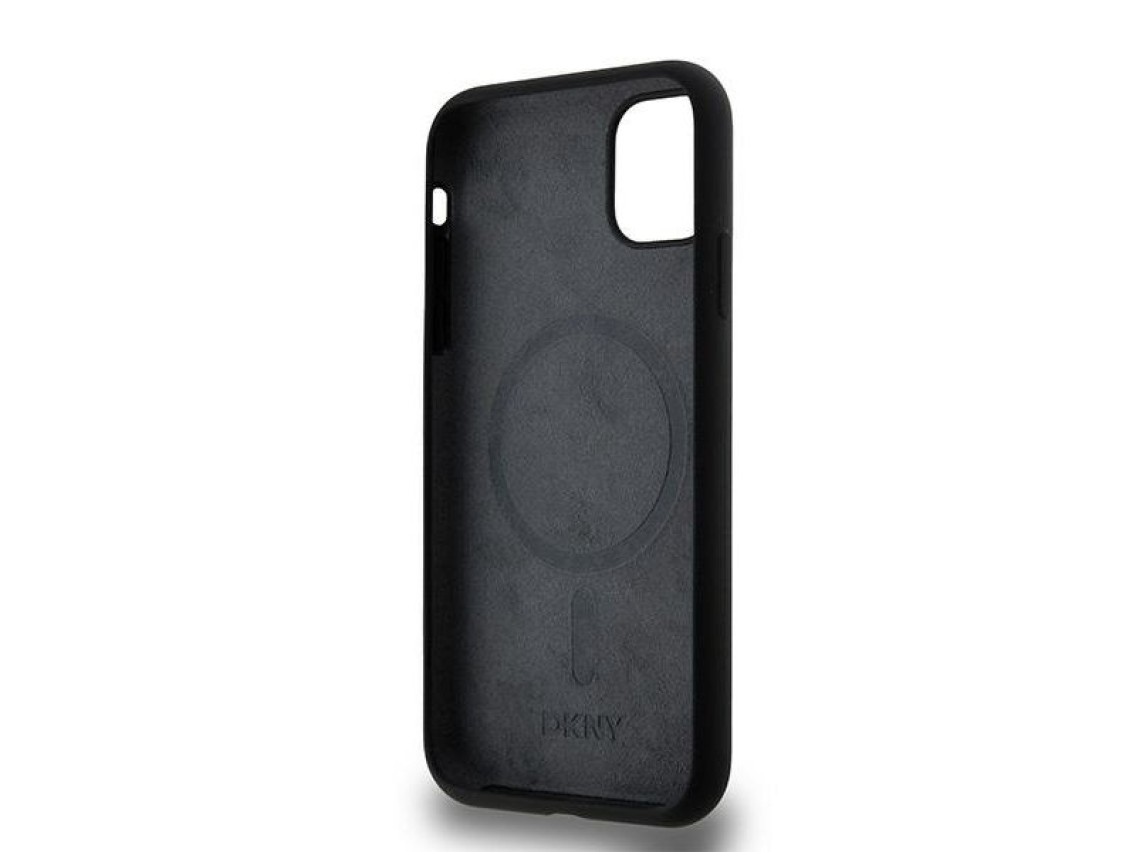 DKNY Liquid Silicone White Printed Logo MagSafe Case for iPhone 11/Xr - Black