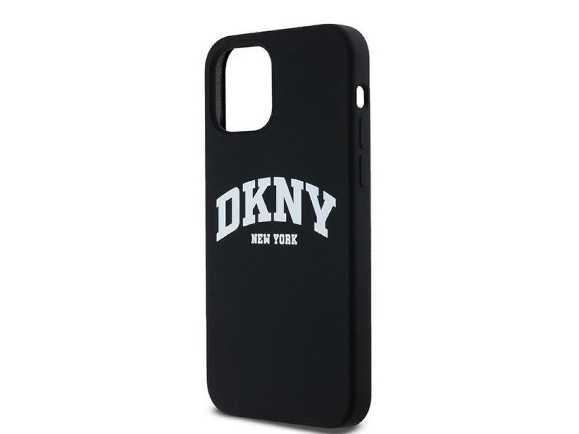Funda DKNY de silicona l�quida blanca con logo impreso MagSafe para iPhone 12/12 Pro - Negra