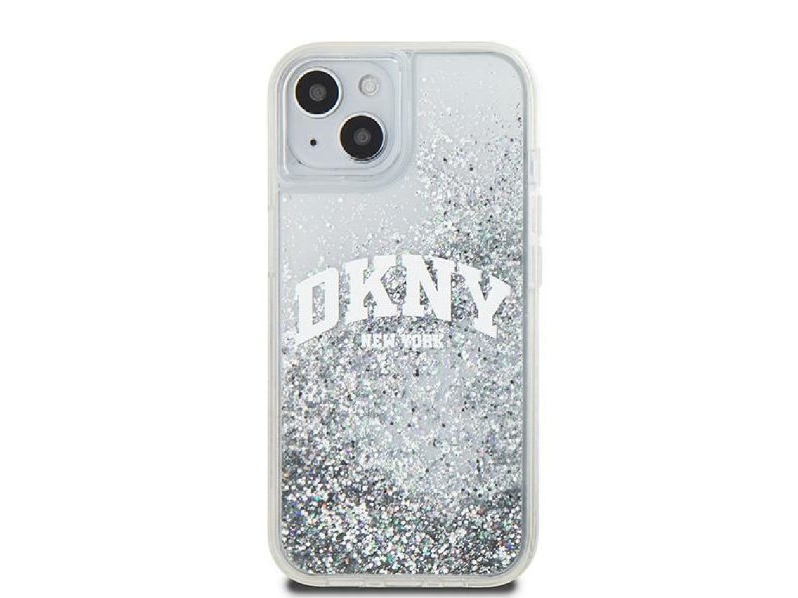 Funda DKNY Liquid Glitter con logo grande para iPhone 15 / 14 / 13 - blanca