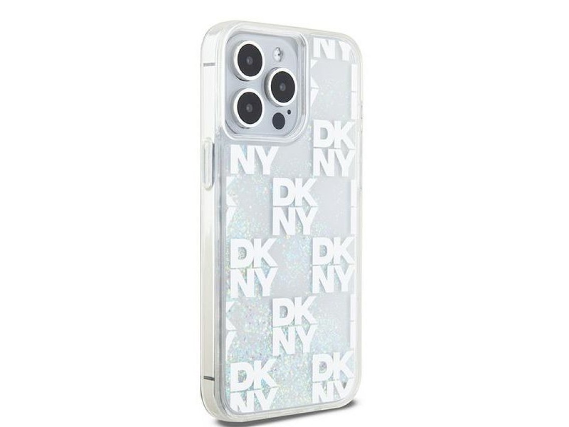 Capa DKNY Liquid Glitter Multilogo para iPhone 15 Pro Max - branca