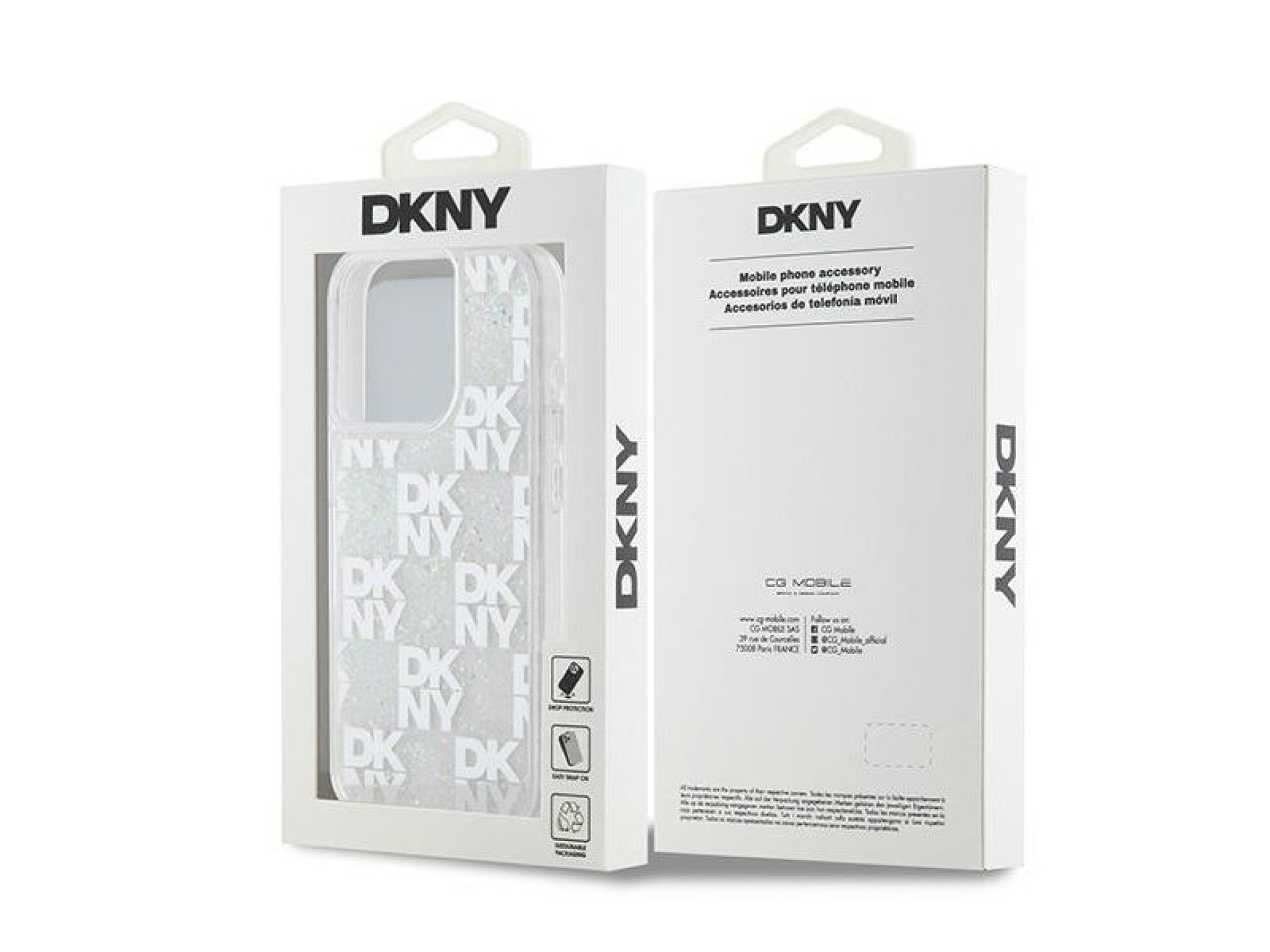 Capa DKNY Liquid Glitter Multilogo para iPhone 15 Pro - branca