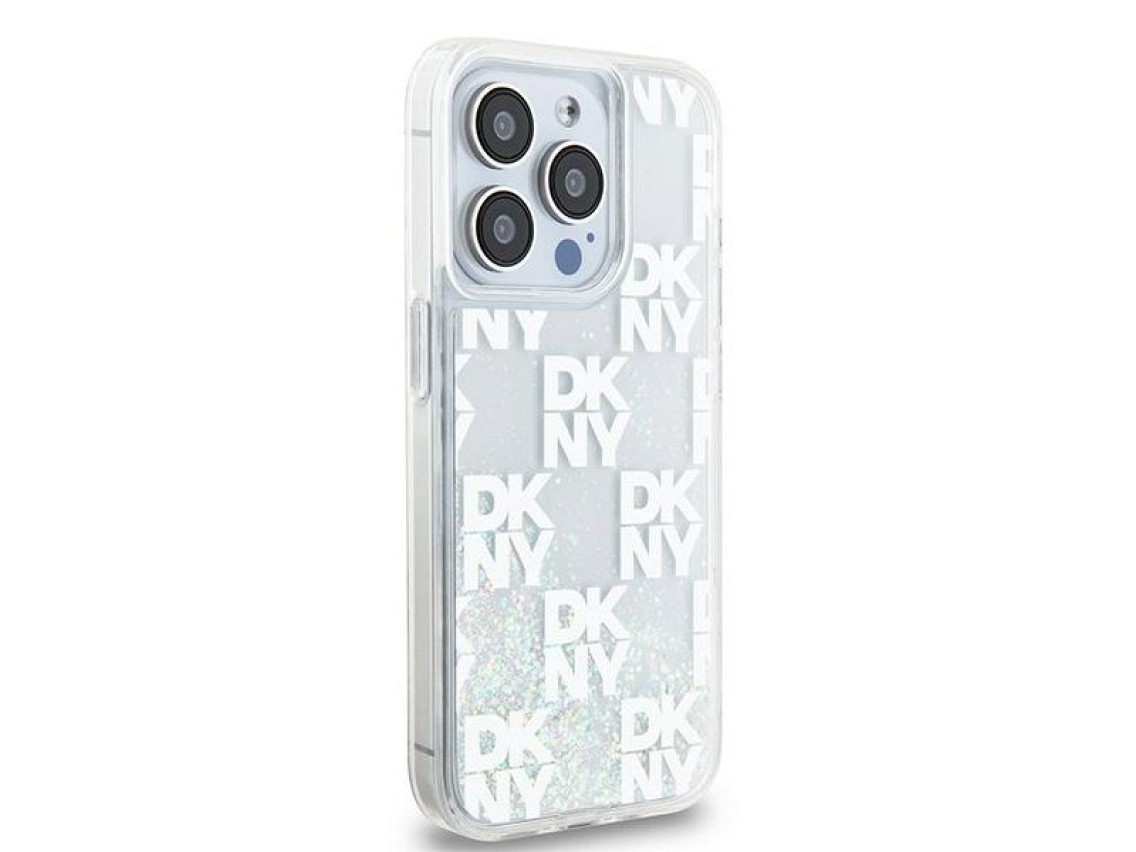 Capa DKNY Liquid Glitter Multilogo para iPhone 15 Pro - branca