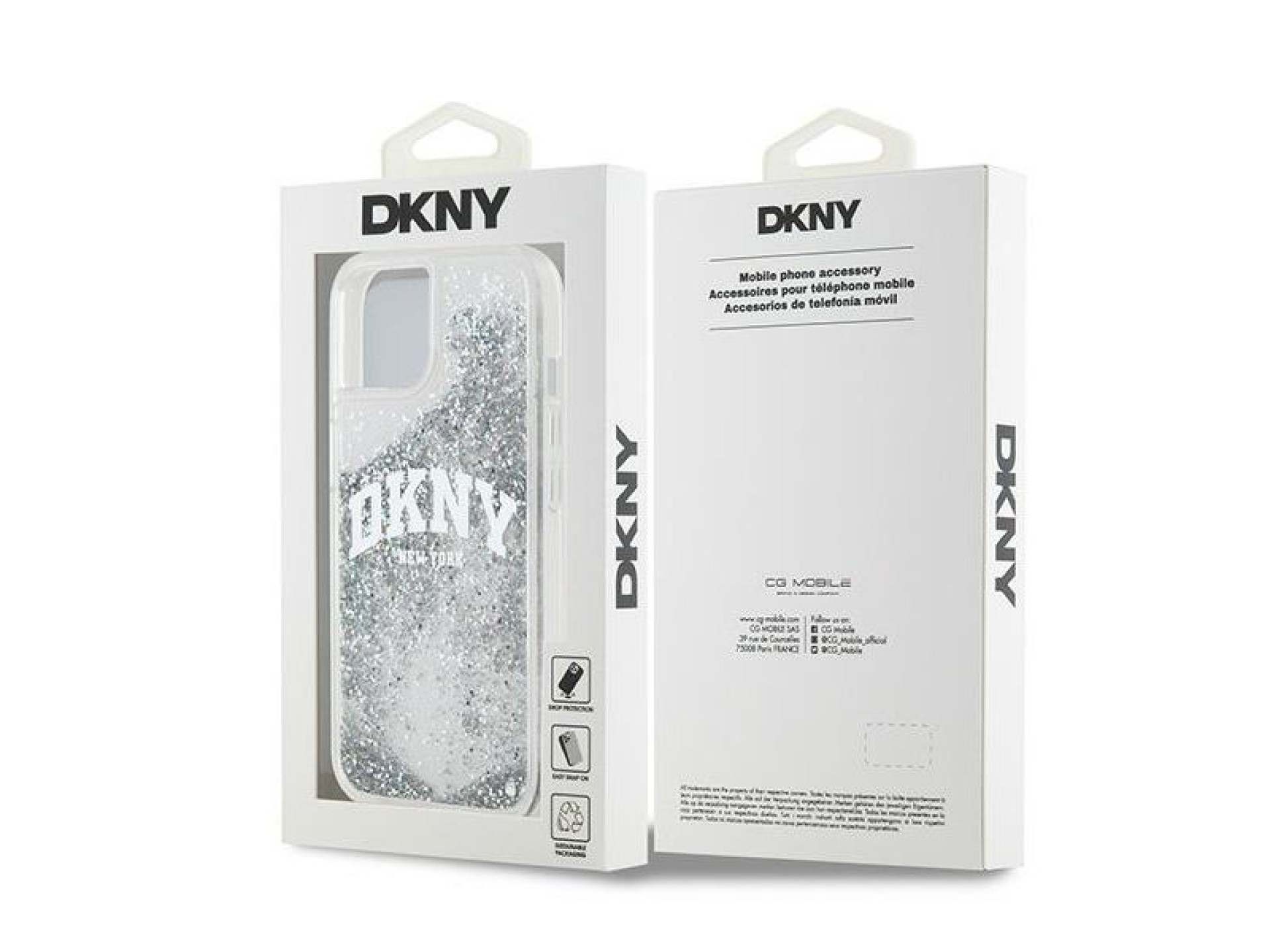 Funda DKNY Liquid Glitter con logo grande para iPhone 15 / 14 / 13 - blanca