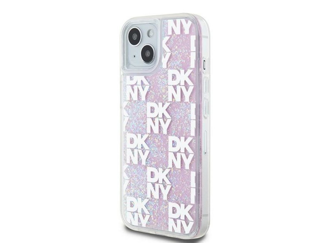 Funda DKNY Liquid Glitter Multilogo para iPhone 15 / 14 / 13 - rosa