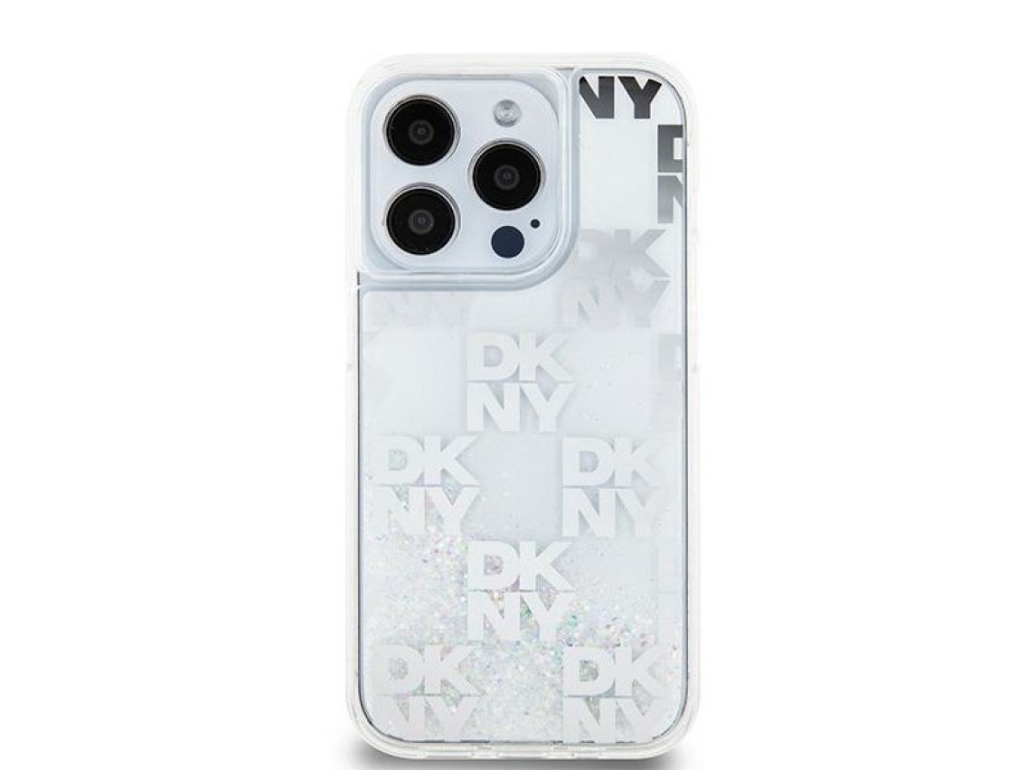 Capa DKNY Liquid Glitter Multilogo para iPhone 15 Pro - branca