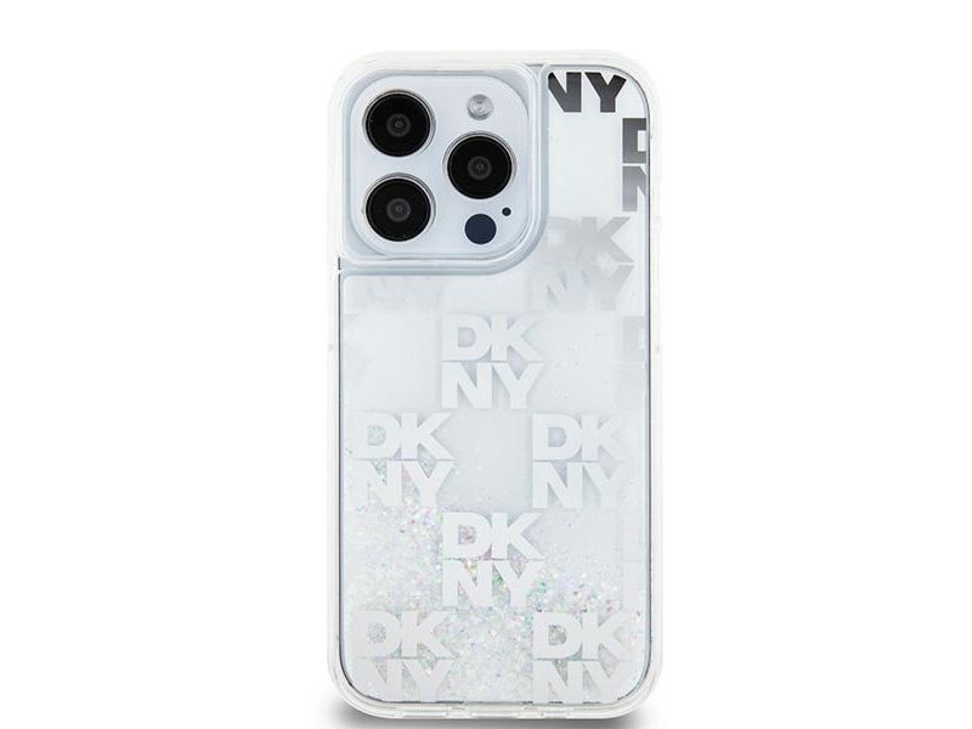 Capa DKNY Liquid Glitter Multilogo para iPhone 15 Pro - branca