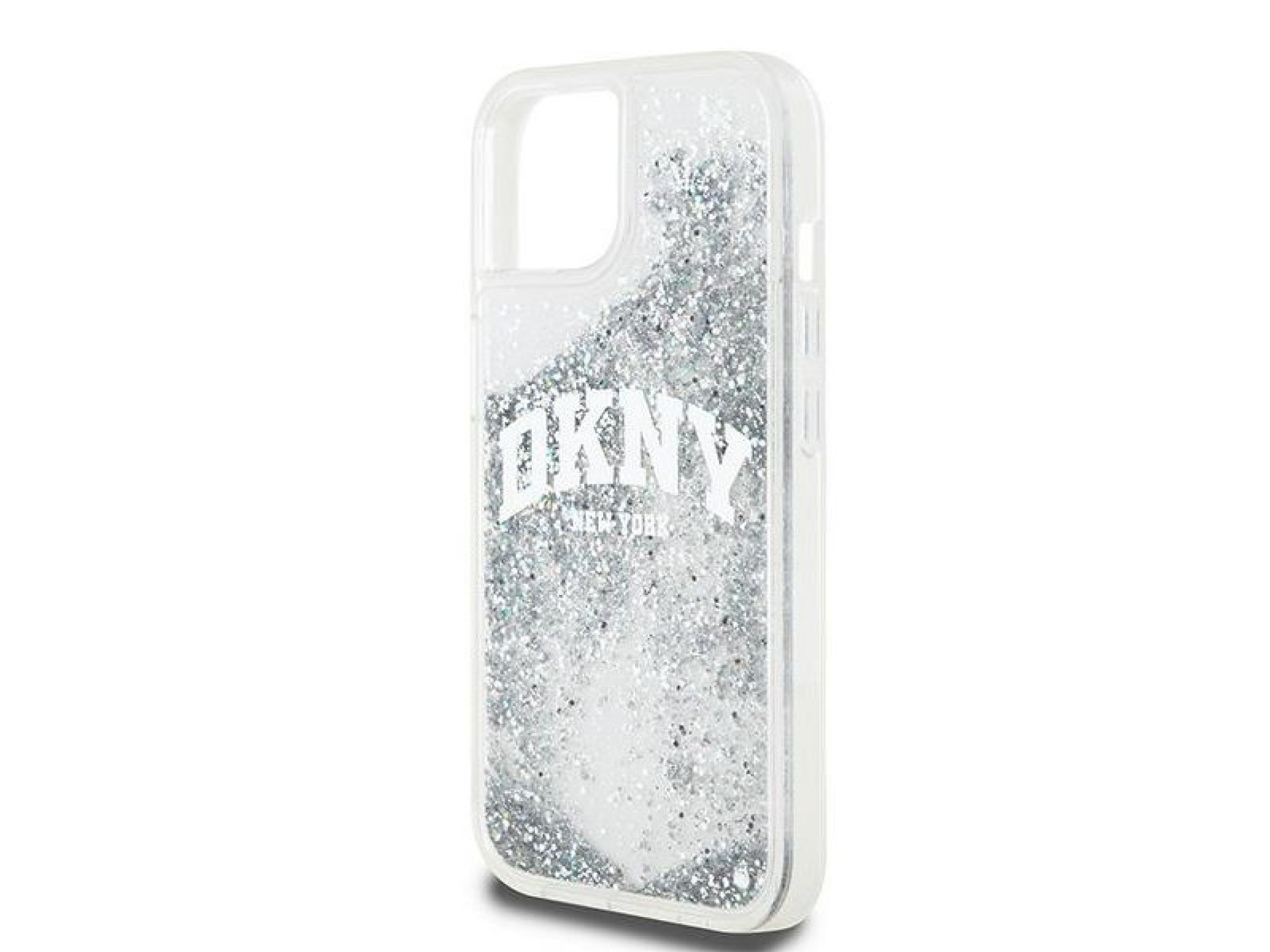 Funda DKNY Liquid Glitter con logo grande para iPhone 15 / 14 / 13 - blanca