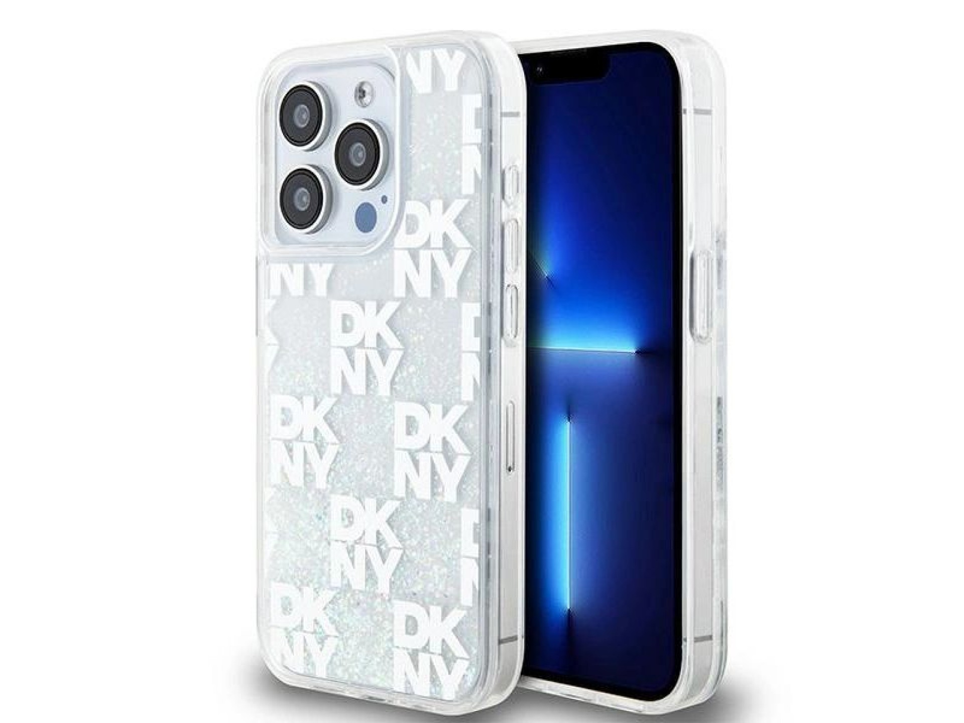 Capa DKNY Liquid Glitter Multilogo para iPhone 15 Pro - branca