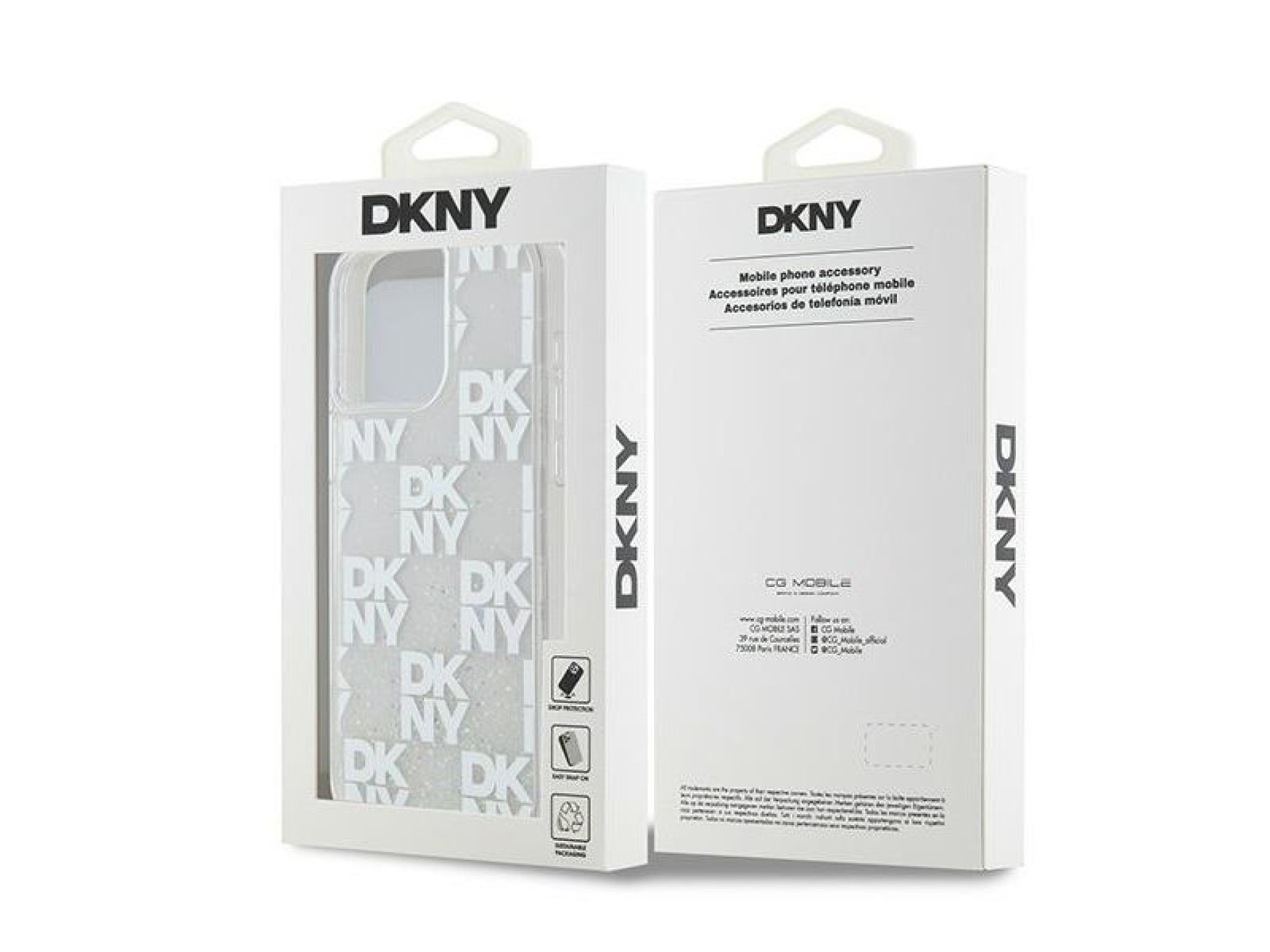 Capa DKNY Liquid Glitter Multilogo para iPhone 15 Pro Max - branca