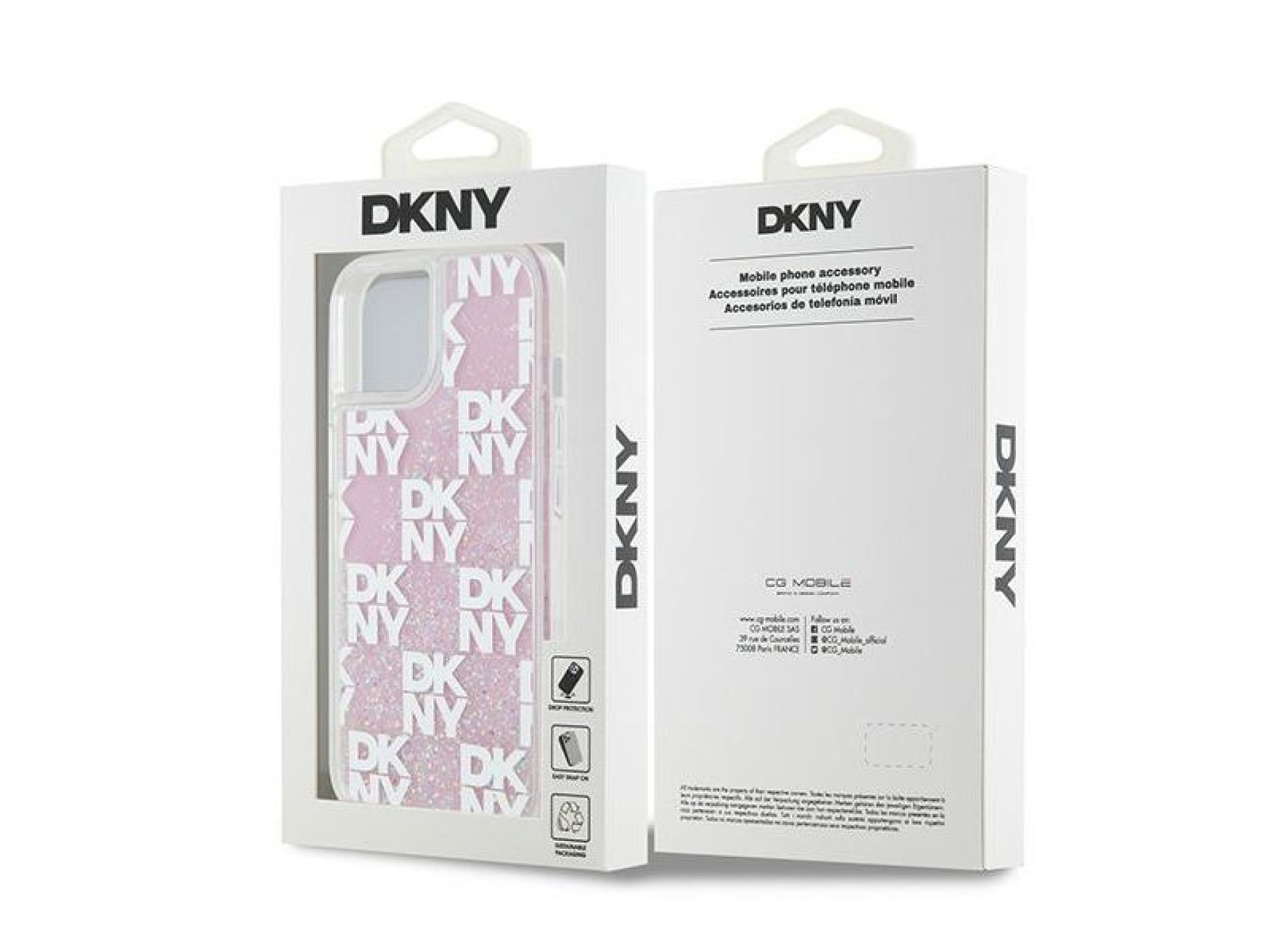 Funda DKNY Liquid Glitter Multilogo para iPhone 15 / 14 / 13 - rosa