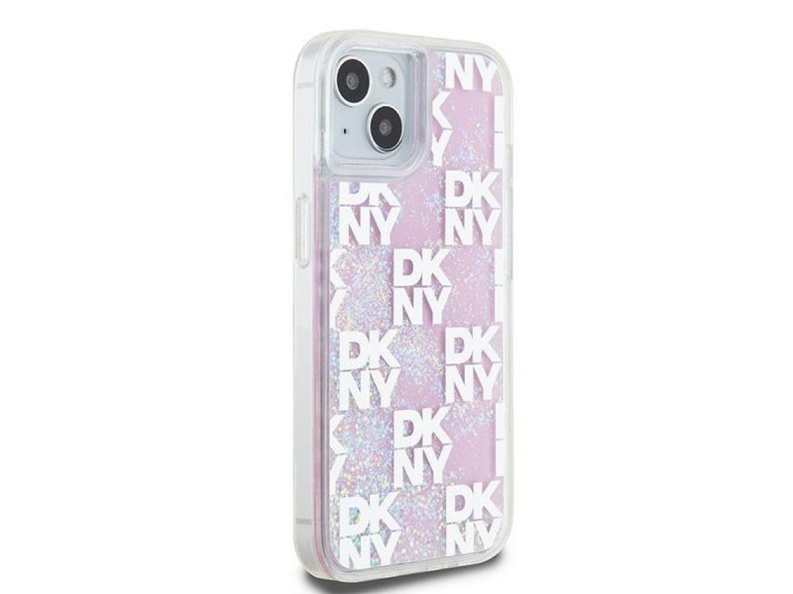 Funda DKNY Liquid Glitter Multilogo para iPhone 15 / 14 / 13 - rosa