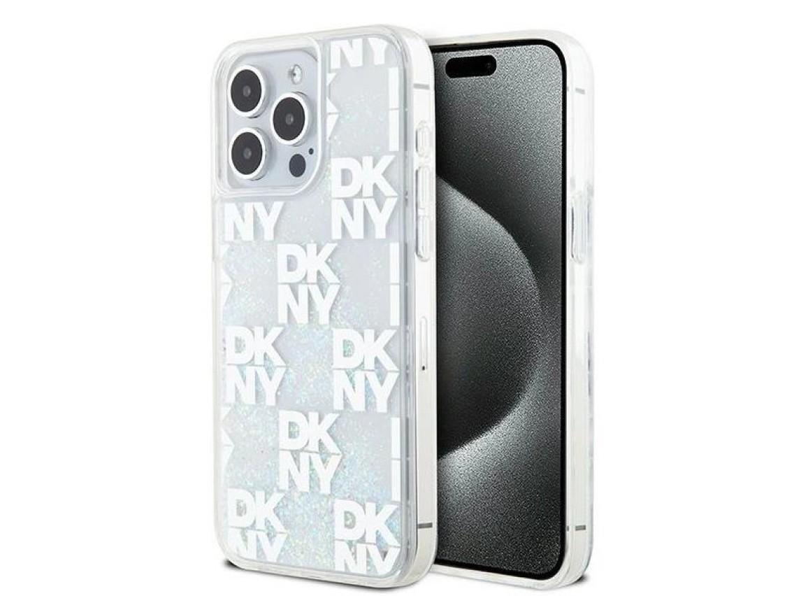 Capa DKNY Liquid Glitter Multilogo para iPhone 15 Pro Max - branca