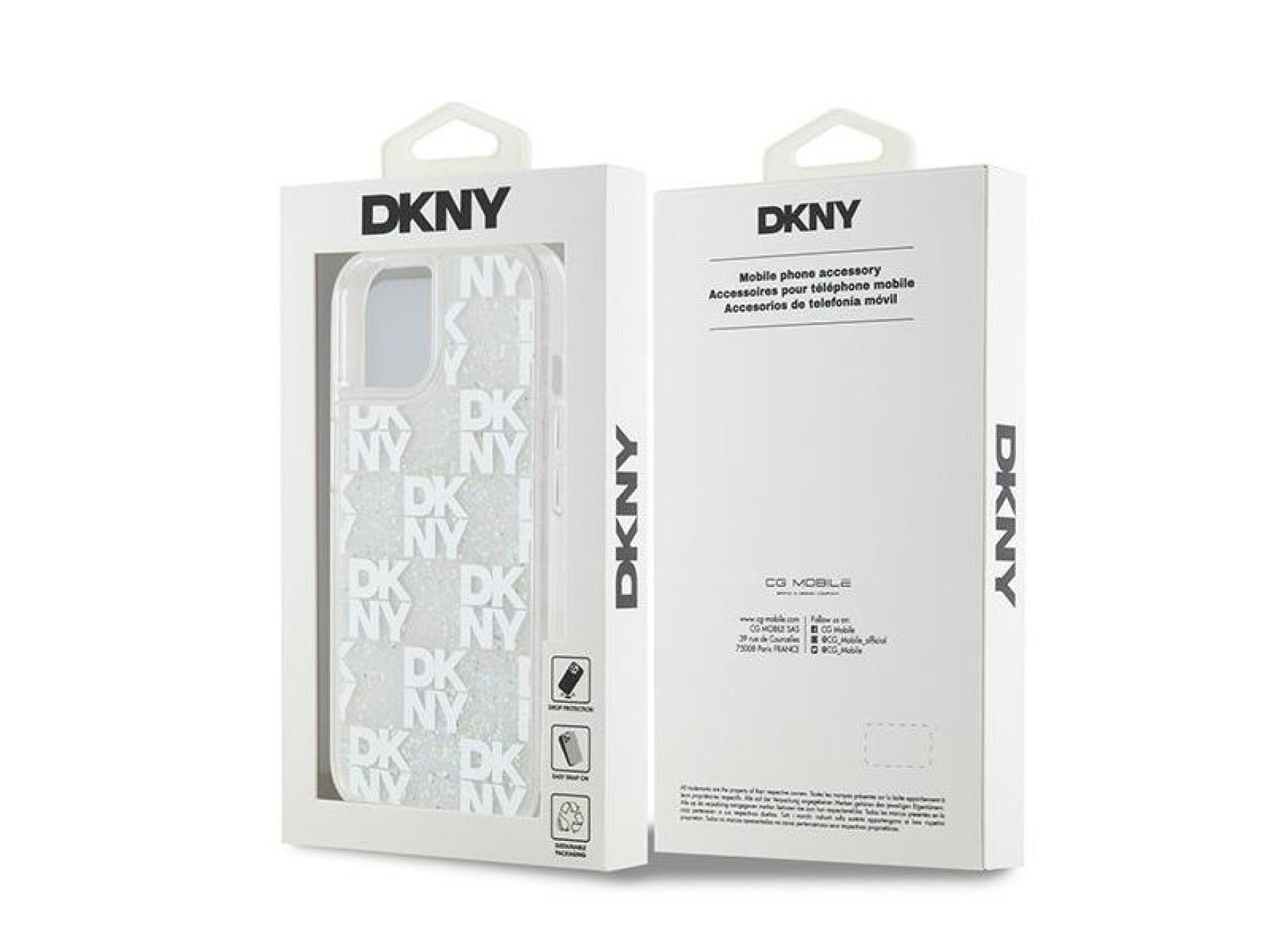 Capa DKNY Liquid Glitter Multilogo para iPhone 15/14/13 - branca
