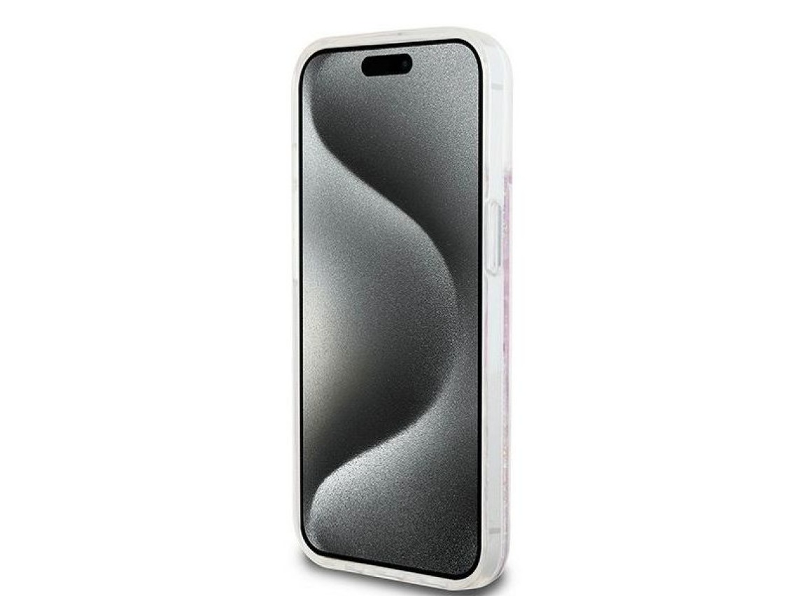 Funda DKNY Liquid Glitter Multilogo para iPhone 15 / 14 / 13 - rosa