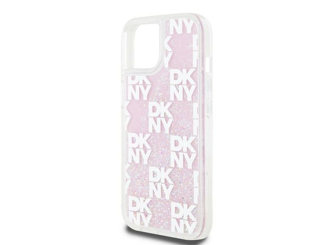 Funda DKNY Liquid Glitter Multilogo para iPhone 15 / 14 / 13 - rosa