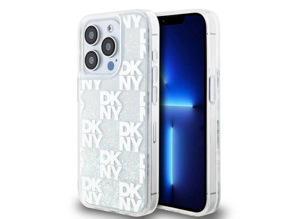 Capa DKNY Liquid Glitter Multilogo para iPhone 15 Pro - branca