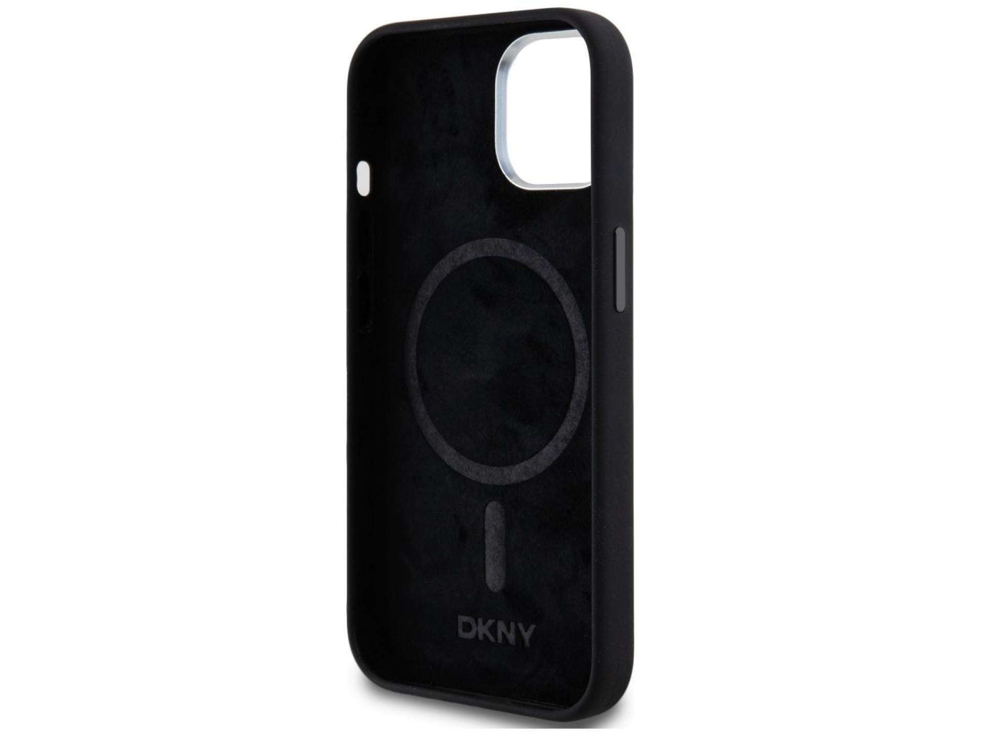 DKNY Liquid Silicone Small Metal Logo MagSafe Case for iPhone 14/15/13 - Black
