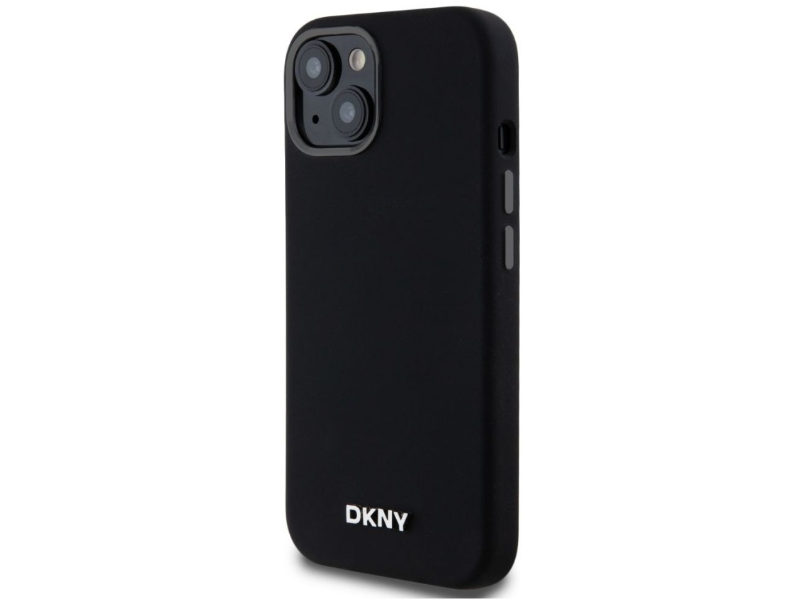 DKNY Liquid Silicone Small Metal Logo MagSafe Case for iPhone 14/15/13 - Black