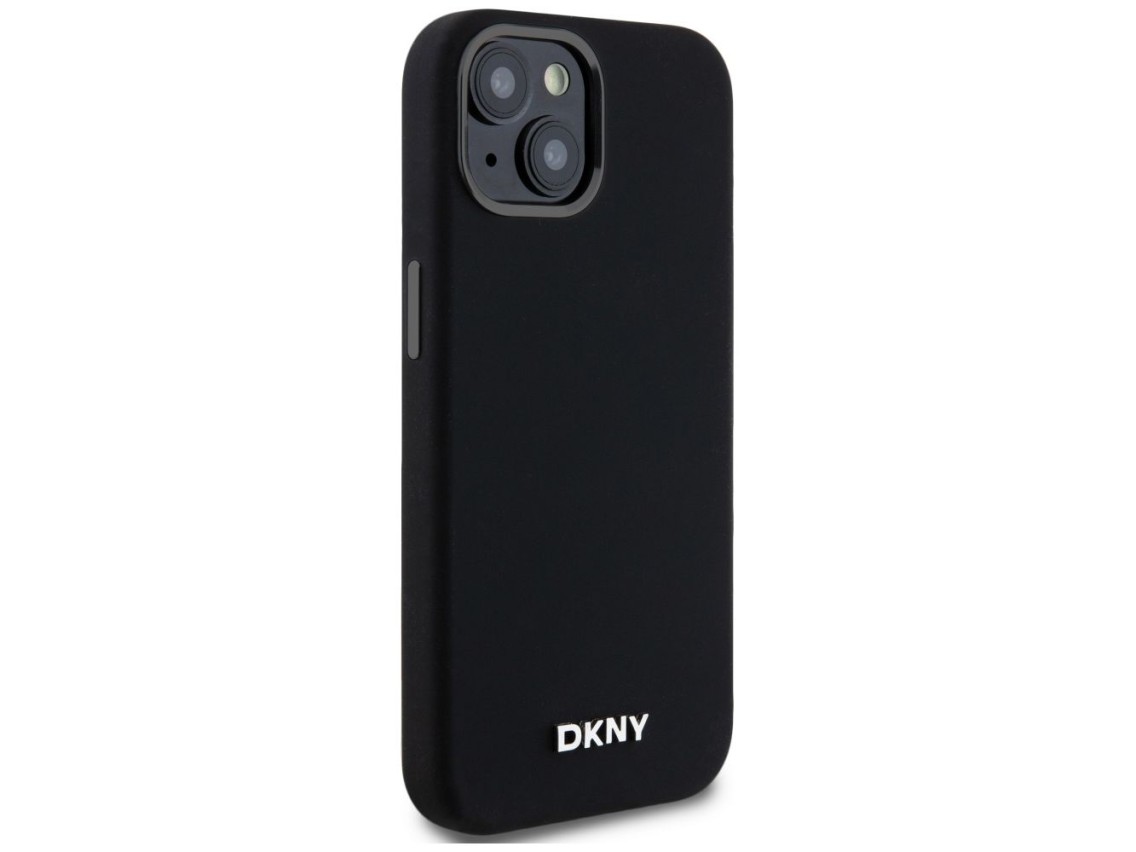 DKNY Liquid Silicone Small Metal Logo MagSafe Case for iPhone 14/15/13 - Black
