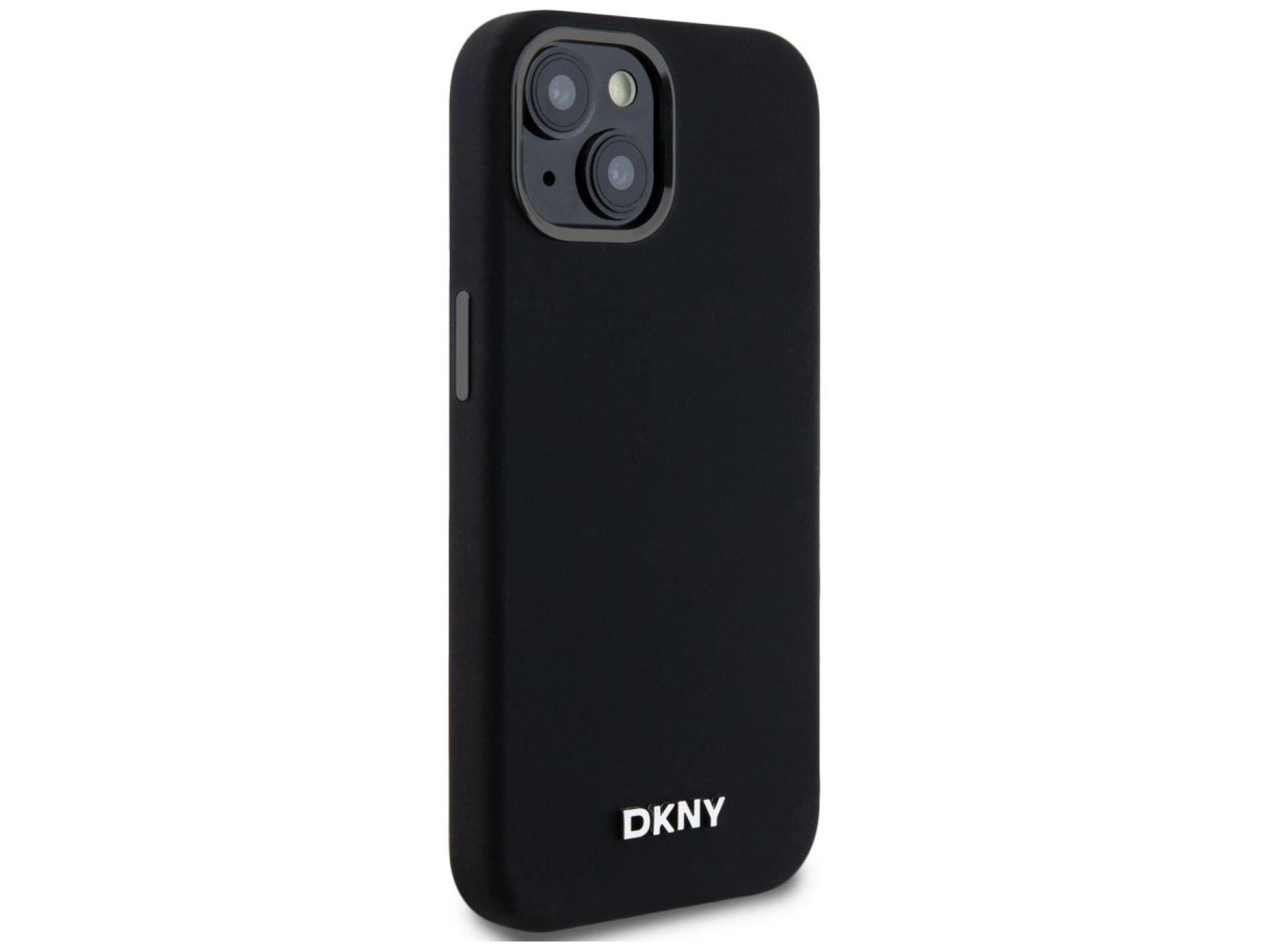 DKNY Liquid Silicone Small Metal Logo MagSafe Case for iPhone 14/15/13 - Black