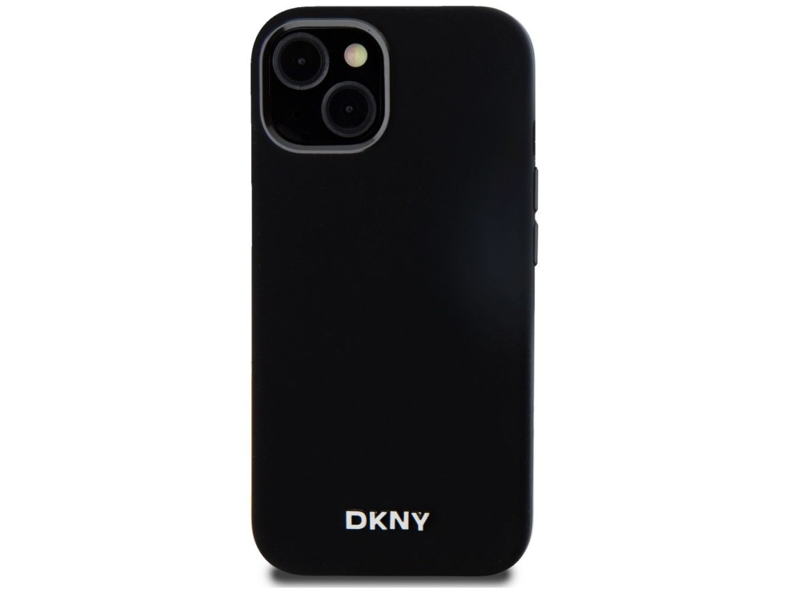 DKNY Liquid Silicone Small Metal Logo MagSafe Case for iPhone 14/15/13 - Black