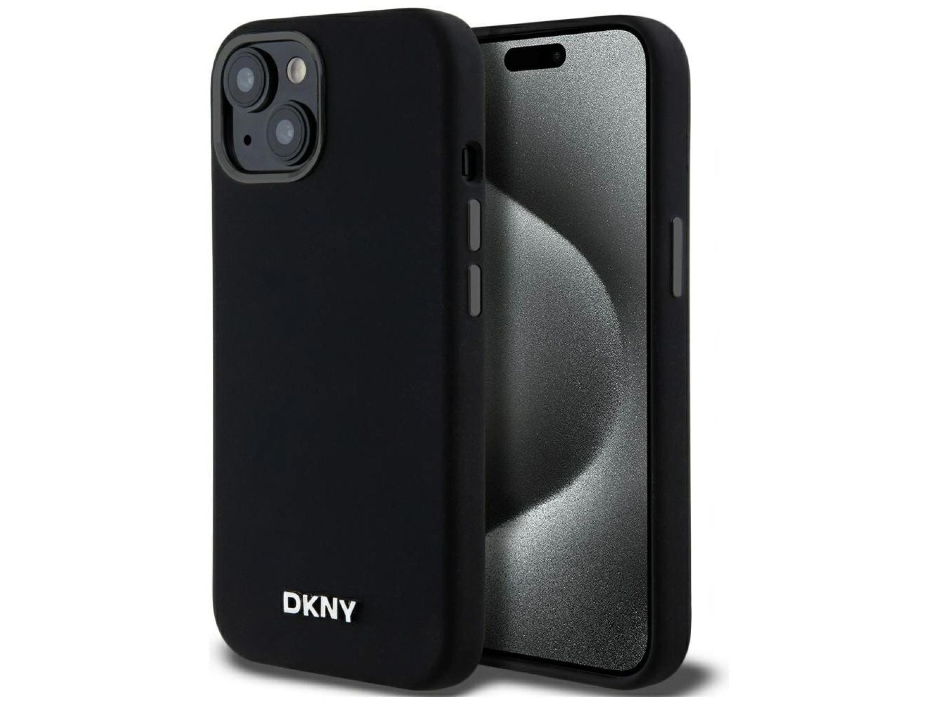 DKNY Liquid Silicone Small Metal Logo MagSafe Case for iPhone 14/15/13 - Black
