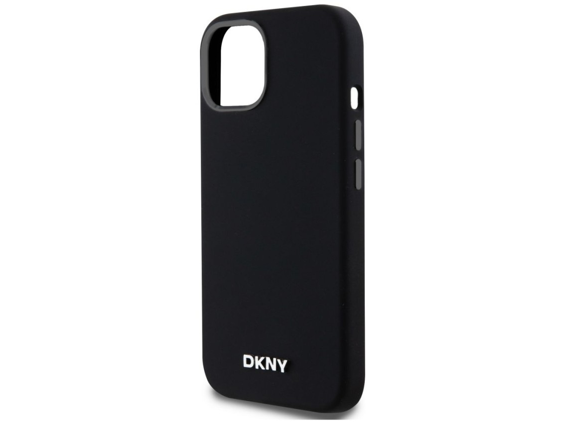 DKNY Liquid Silicone Small Metal Logo MagSafe Case for iPhone 14/15/13 - Black