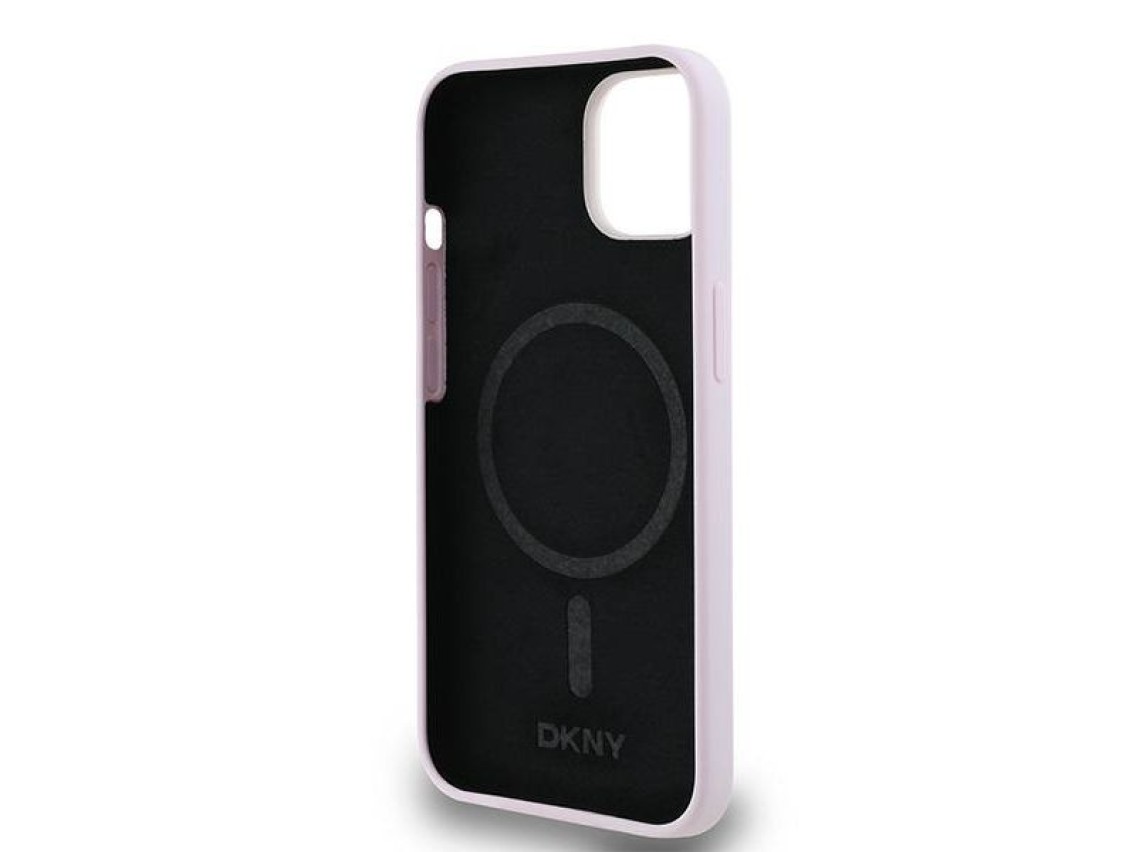 DKNY Liquid Silicone Small Metal Logo MagSafe Case for iPhone 14/15/13 - Pink