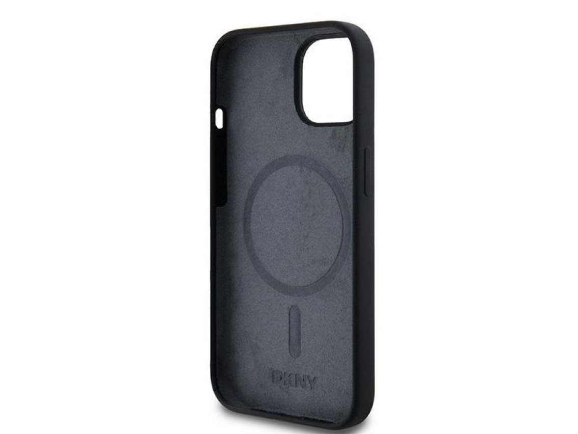 DKNY Liquid Silicone White Printed Logo MagSafe Case for iPhone 14 / 15 / 13 - Black