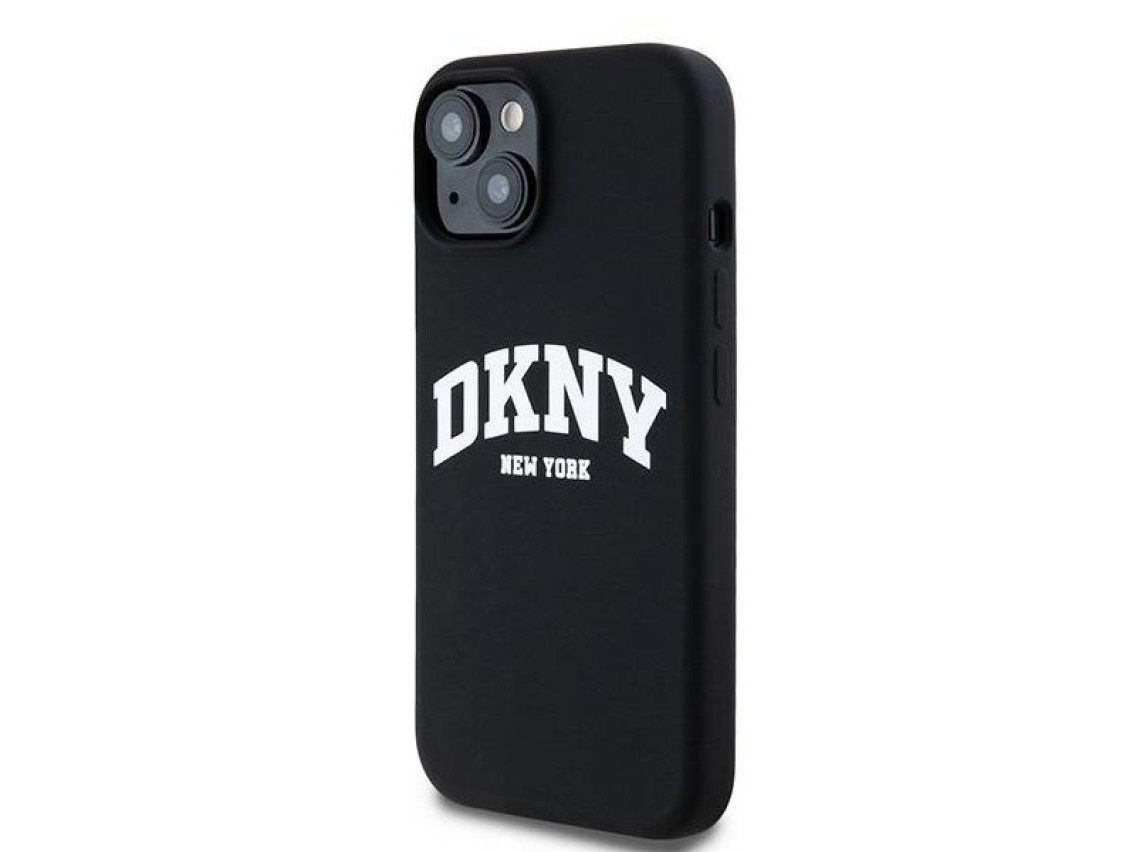 DKNY Liquid Silicone White Printed Logo MagSafe Case for iPhone 14 / 15 / 13 - Black