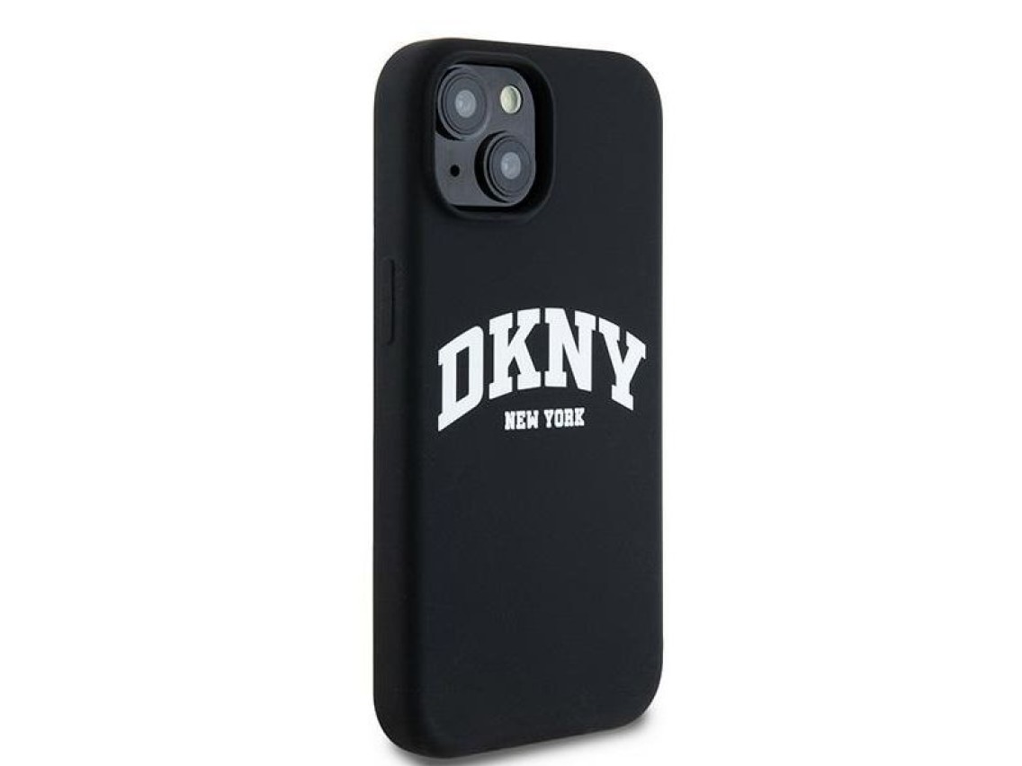 DKNY Liquid Silicone White Printed Logo MagSafe Case for iPhone 14 / 15 / 13 - Black