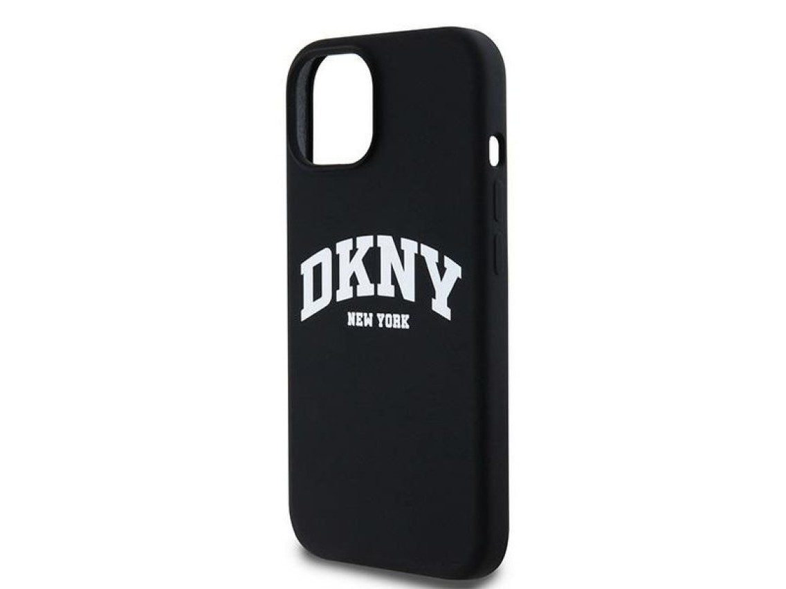 DKNY Liquid Silicone White Printed Logo MagSafe Case for iPhone 14 / 15 / 13 - Black