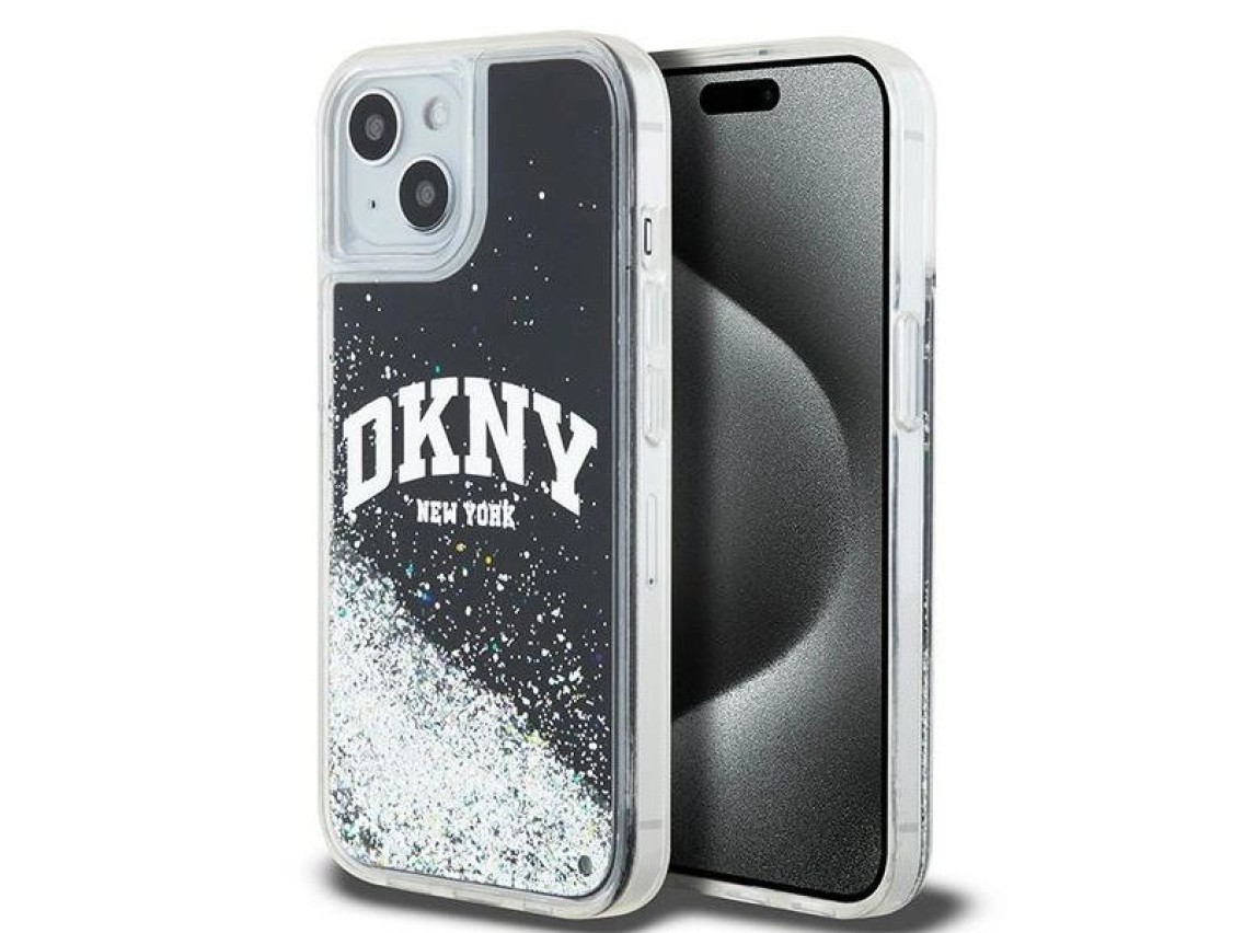 Capa para iPhone 14/15/13 com Glitter L�quido e Logo Grande - Preta