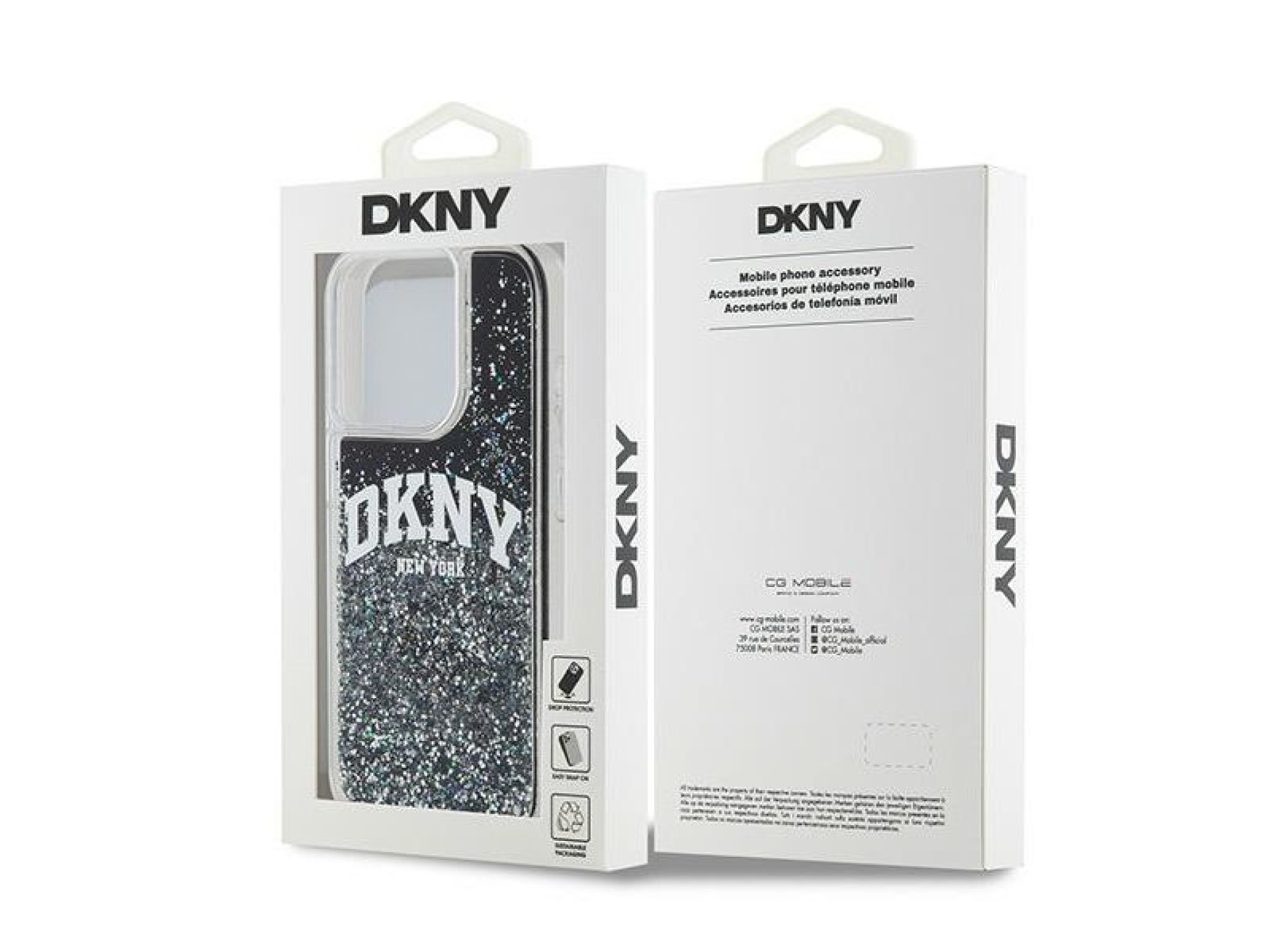 Capa DKNY Liquid Glitter Big Logo para iPhone 14 Pro - Preta
