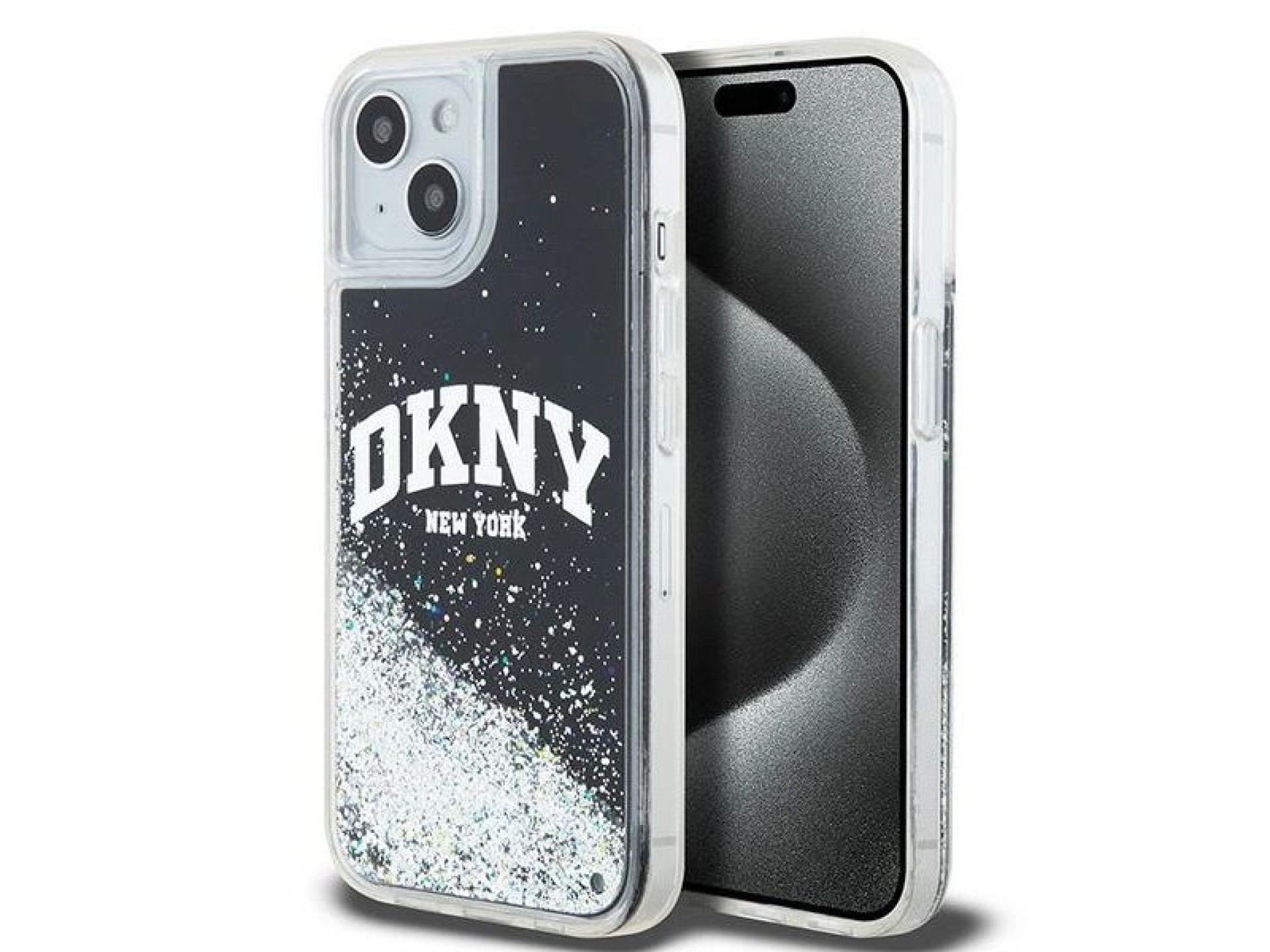 Capa para iPhone 14/15/13 com Glitter Líquido e Logo Grande - Preta