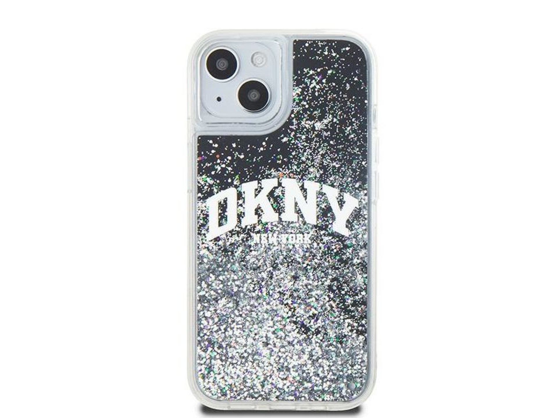 Capa para iPhone 14/15/13 com Glitter Líquido e Logo Grande - Preta