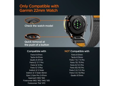 Spigen Athlex Air Strap for Garmin QuickFit 22mm - Black and Orange
