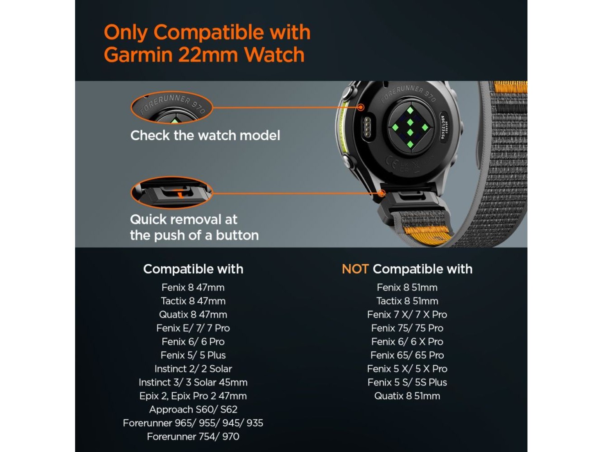 Cinta Spigen Athlex Air para Garmin QuickFit 22mm - Preta e Laranja