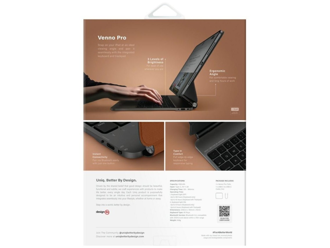 Funda con teclado magnético inteligente Uniq Venno Pro para iPad de 11" (2025) / iPad Air de 11" (20