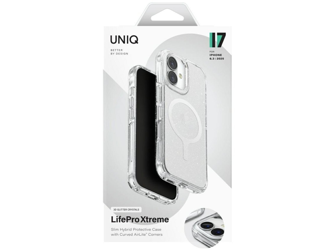 Capa de carregamento Uniq LifePro Xtreme Magclick para iPhone 17 - Transparente com Glitter