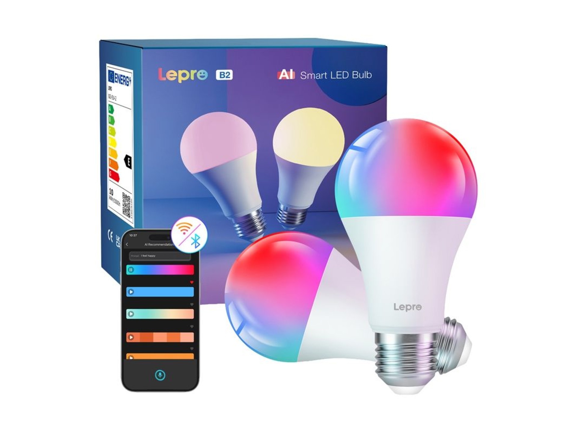 LEPRO B2-2 E27 Wi-Fi LED Bulb, 1100 lm, 2-pack