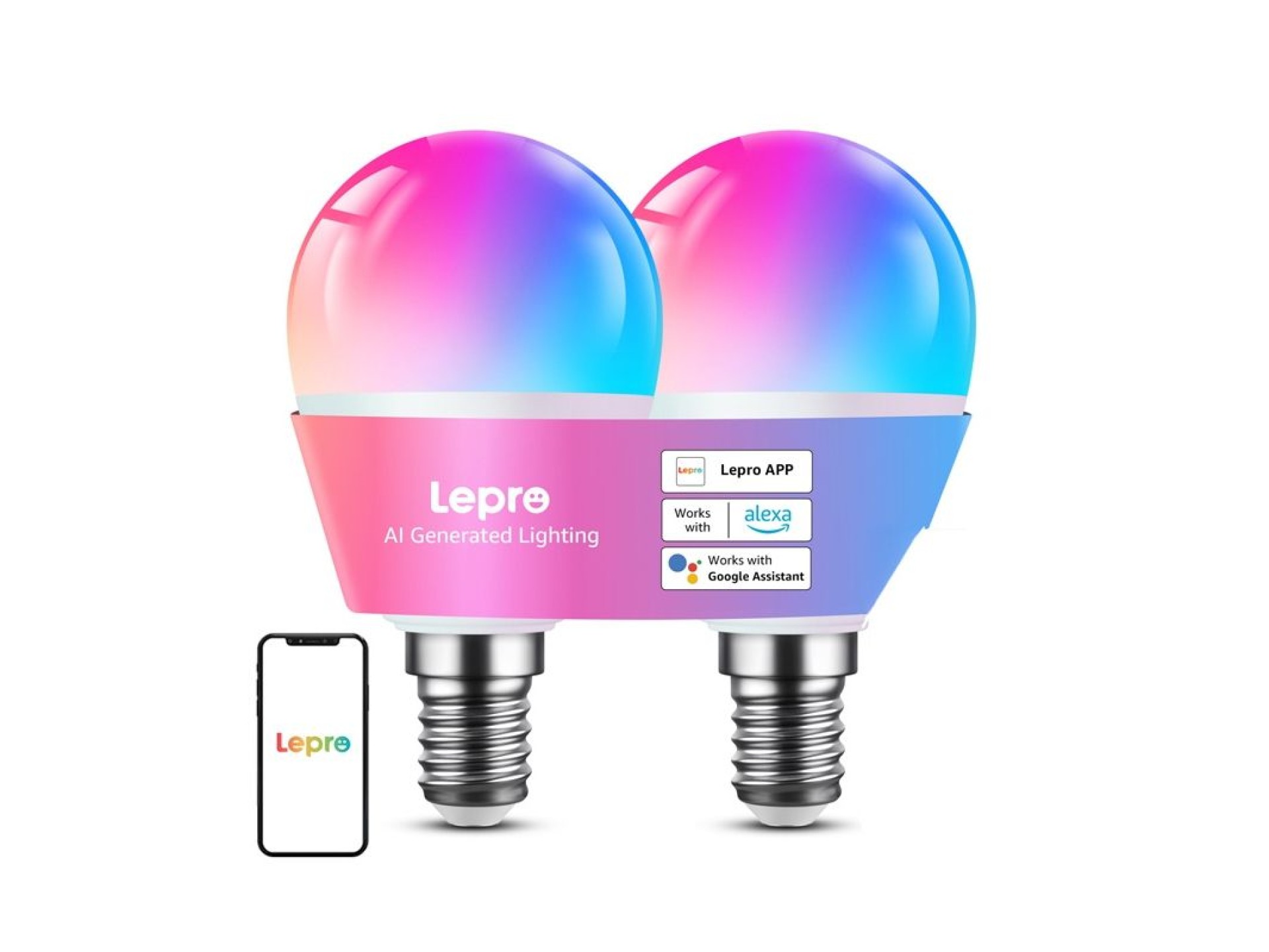 Lâmpada LED LEPRO BP1-2 E14 com Bluetooth e Wi-Fi, 470 lm, pacote com 2 unidades
