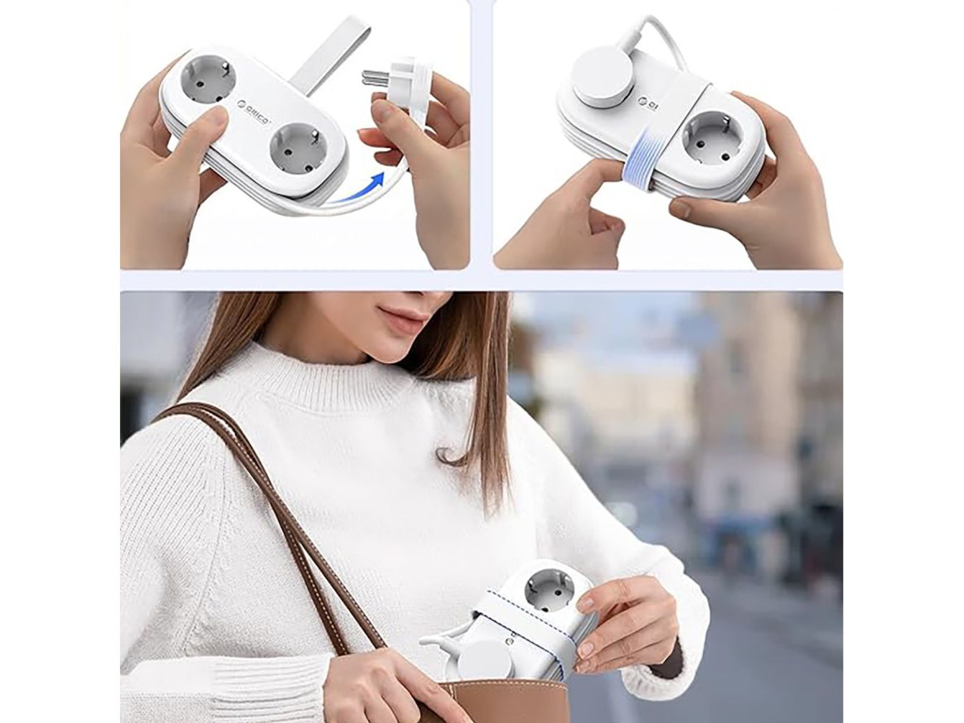 Orico APP 15.5W 5in1 Power Strip 2x AC + 2x USB-A + 1x USB-C - White