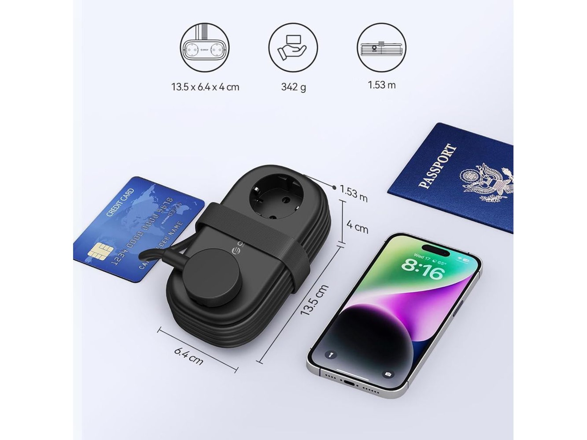 Regleta de enchufes Orico APP de 15,5 W 5 en 1: 2 puertos CA + 2 puertos USB-A + 1 puerto USB-C - Ne