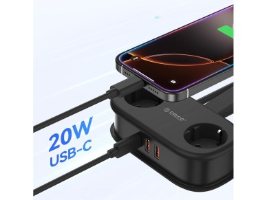 Orico APP 15.5W 5in1 Power Strip 2x AC + 2x USB-A + 1x USB-C - Black