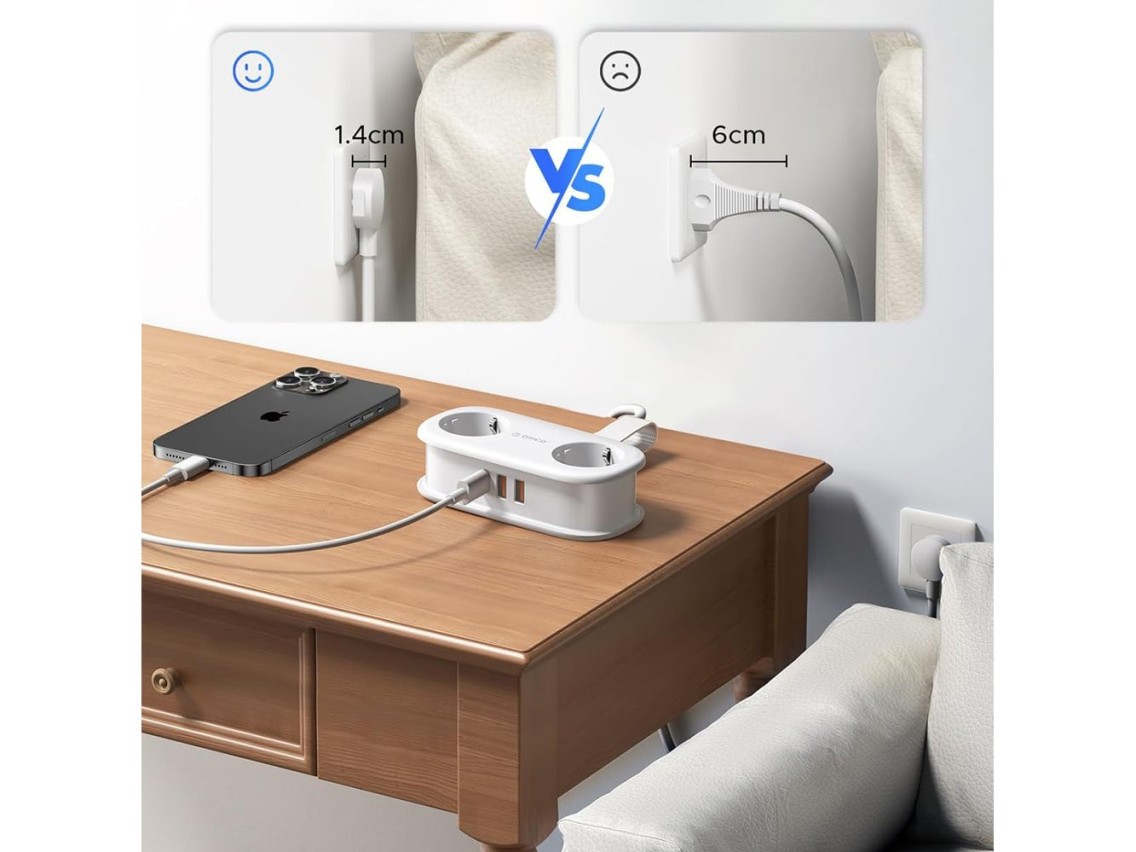 Orico APP 15.5W 5in1 Power Strip 2x AC + 2x USB-A + 1x USB-C - White