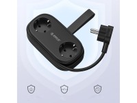 R�gua de energia Orico APP 15,5 W 5 em 1: 2 tomadas CA + 2 portas USB-A + 1 porta USB-C - Preta