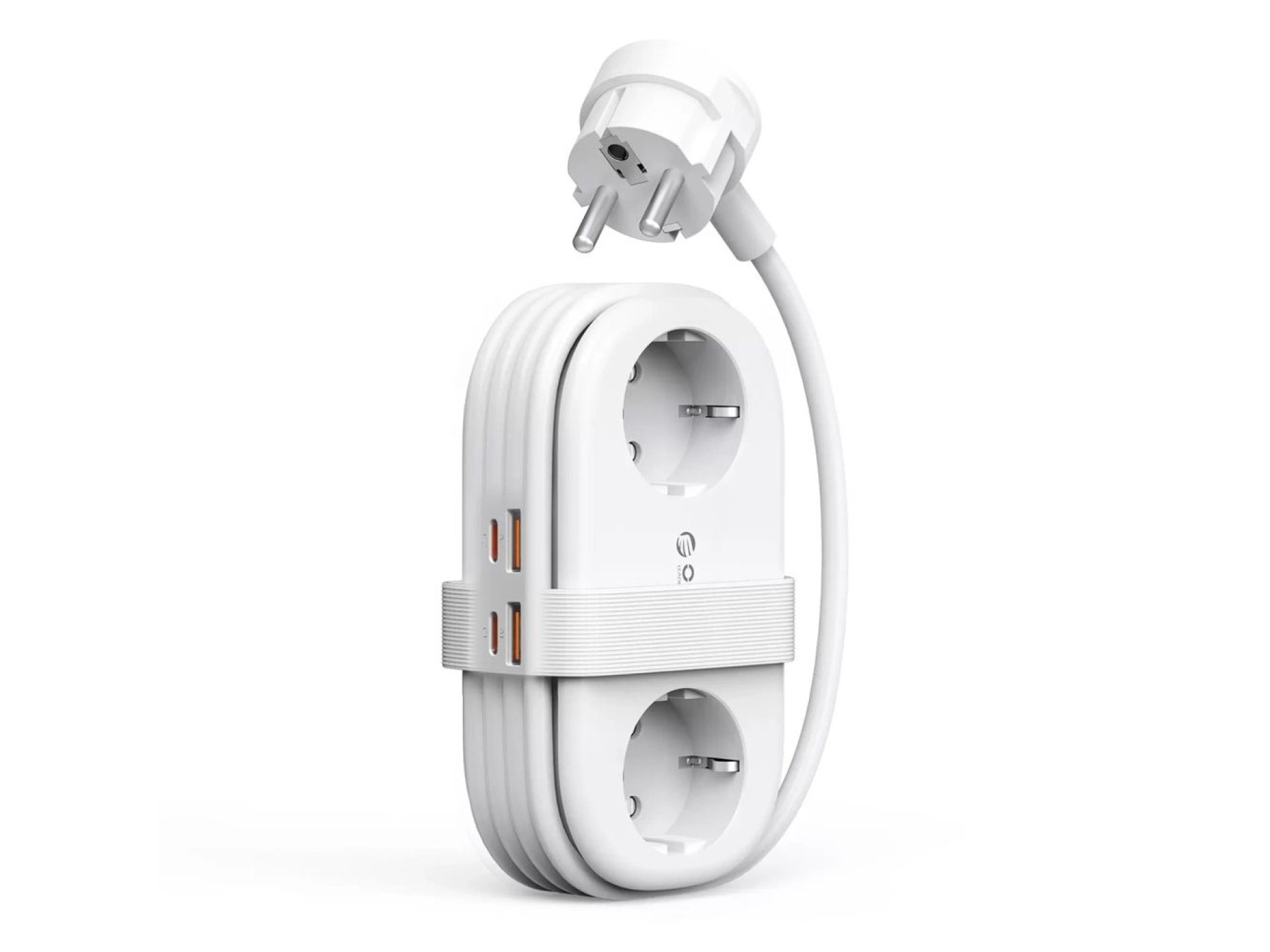 Régua de energia Orico AP3 20W GaN 5 em 1: 2 tomadas CA + 2 portas USB-A + 1 porta USB-C - Branca