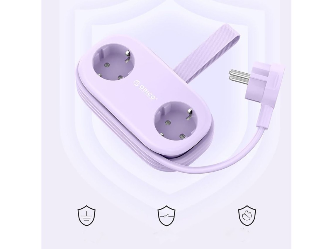 Régua de energia Orico AP3 65W GaN 6 em 1: 2x AC + 2x USB-A + 2x USB-C - Roxa